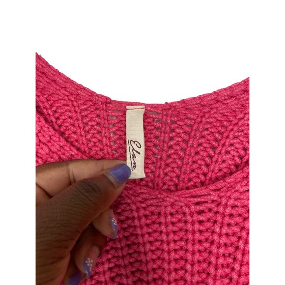 Elan Fuchsia Pink Casual Cable Knit V-Neck Relaxed Knitted Sweater One Size - Picture 4 of 11